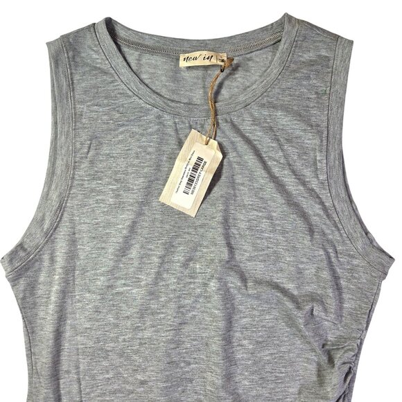 Bodycon Mini Dress Womens L Heather Grey Sleeveless  Ruched Side Soft Stretchy - Picture 2 of 7